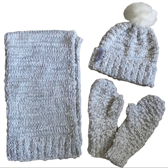 Calvin Klein Accessories - Calvin Klein Faux Fur Pom-Pom Hat, Scarf, & Mittens 3-Piece Set NWT